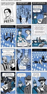 12 panel comic telling the story of the murder of an RFERL editor