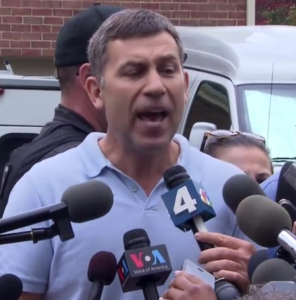 Ruslan Tsarni, uncle of the suspected Boston bombers, speaks with VOA and other reporters.