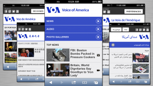 screenshots of VOA's mobile site