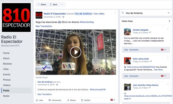 Screenshot of a Facebook page for Uruguay radio station 810 El Espectador