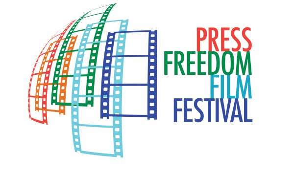 five film strips representing the five networks next to the words Press Freedom Film Festival